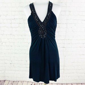Paradise Black Sleeveless Dress Beads Rhinestone